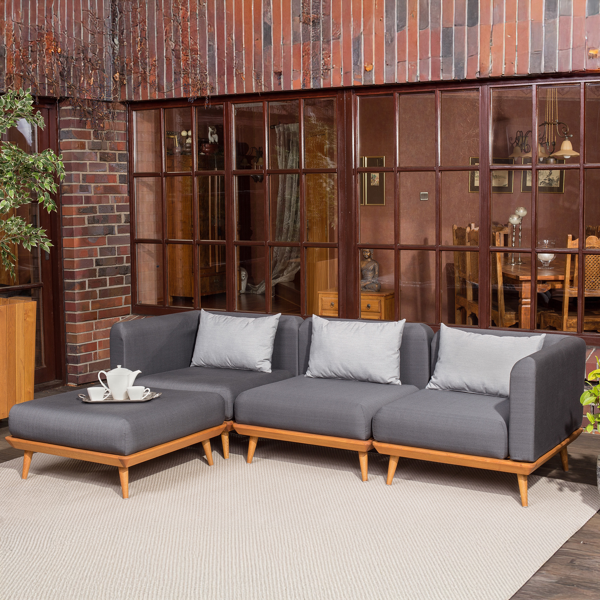 Loungesett Ravensby med 4 Deler & 3 Puter Grå, Tre