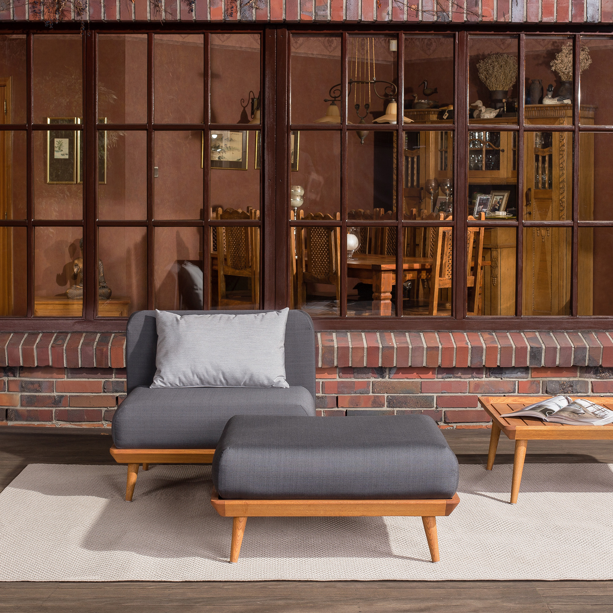 Loungesett Ravensby med Hagestol, Fotpall & Pute Grå, Tre