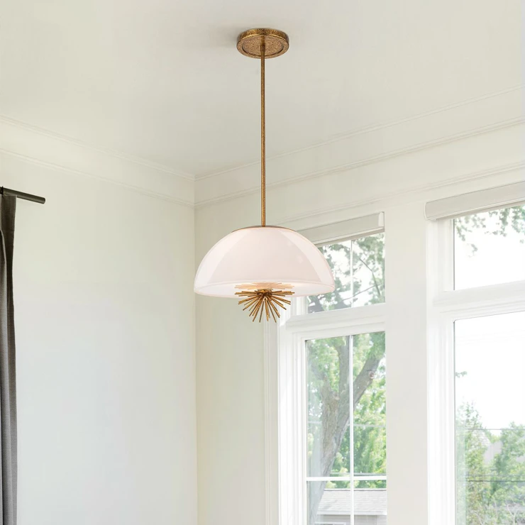 Elstead Pendellampe Duo-Montering M Staring Antikkgull, Opalglass