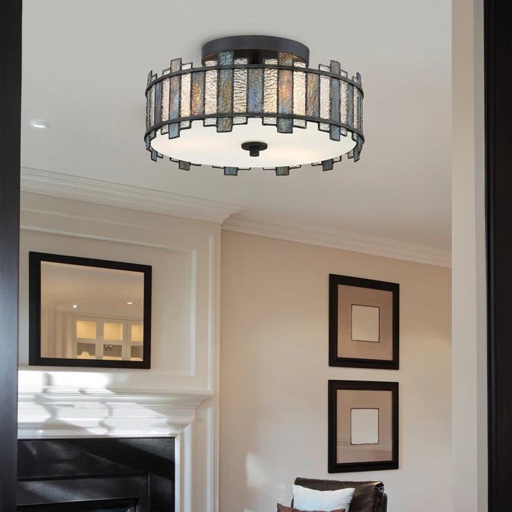 Quoizel Taklampe Sentry Svart, Kunstglass Ø 35 cm