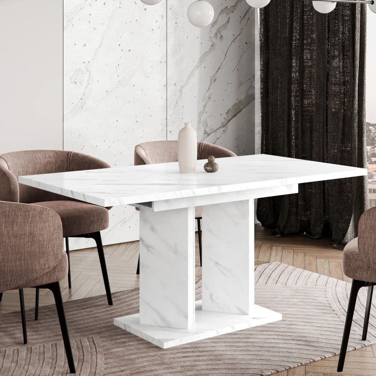 Spisebord Fenton Hvit Marmor 120-180x80 cm