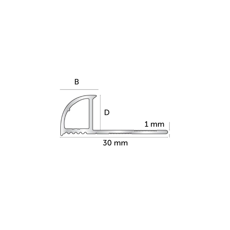 Flislist i Matt Aluminium med Rund Lukket Profil, 10mm x 2.5m