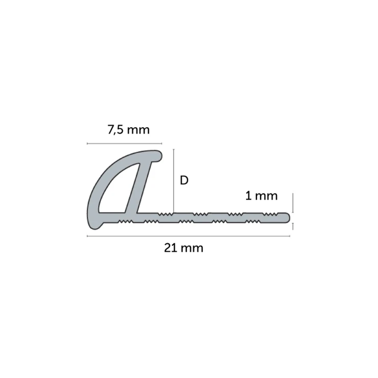 Flislist i PVC Lysgrå med Rund Lukket Profil, 10mm x 2.5m