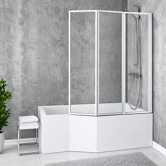 Dusjbadekar Locarno Hvit Blank Høyre 150 cm 3-delt Badekarvegg (Uten Panel & Avløp)