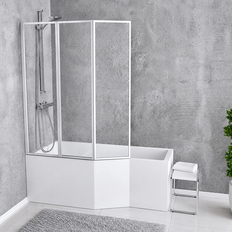 Dusjbadekar Locarno Hvit Blank Venstre 150 cm 3-delt Badekarvegg (Uten Panel & Avløp)