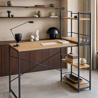 Skrivebord med Hylder <strong>Verbage</strong>  Træ, Sort 120x51 cm