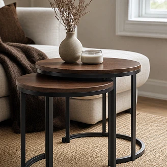 Sett med Sidebord <strong>Ellison</strong>  Ø50 cm & Ø40 cm Valnøtt