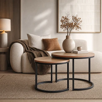 Sett med Sidebord <strong>Ellison</strong>  Ø50 cm & Ø40 cm Natur Eik