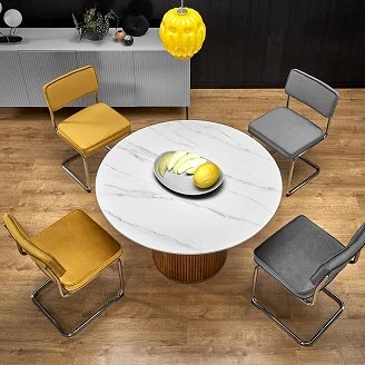 Spisebord <strong>Bruxel</strong>  Hvit Marmor, Valnøtt Ø120 cm