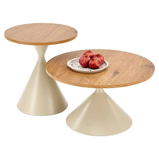 Sett med Sofabord <strong>Pyllon</strong>  Ø70 & Ø50 cm Naturlig Eik, Kaschmir
