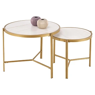 Sett med Sofabord <strong>Fentix</strong>  Ø48 & Ø63 cm Hvit Marmor, Gull