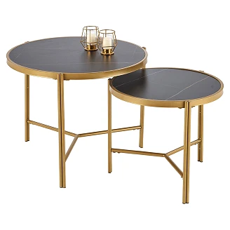 Sett med Sofabord <strong>Fentix</strong>  Ø48 & Ø63 cm Svart Marmor, Gull