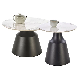 Sett med Sofabord <strong>Magvos</strong>  Ø48 & Ø70 cm Hvit Marmor, Svart