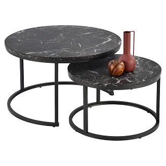 Sett med Sofabord <strong>Javron</strong>  Ø59 & Ø79 cm Hvit Marmor, Svart