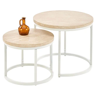 Sett med Sofabord <strong>Borvix</strong>  Ø43 & Ø53 cm Travertin, Hvit