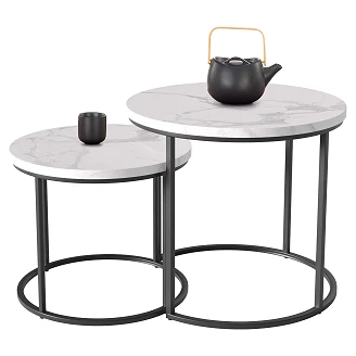 Sett med Sofabord <strong>Borvix</strong>  Ø43 & Ø53 cm Hvit Marmor, Svart