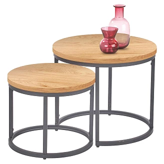 Sett med Sofabord <strong>Borvix</strong>  Ø43 & Ø53 cm Gyllen Eik, Svart