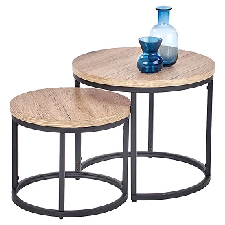 Sett med Sofabord Borvix Ø43 & Ø53 cm San Remo Eik, Svart