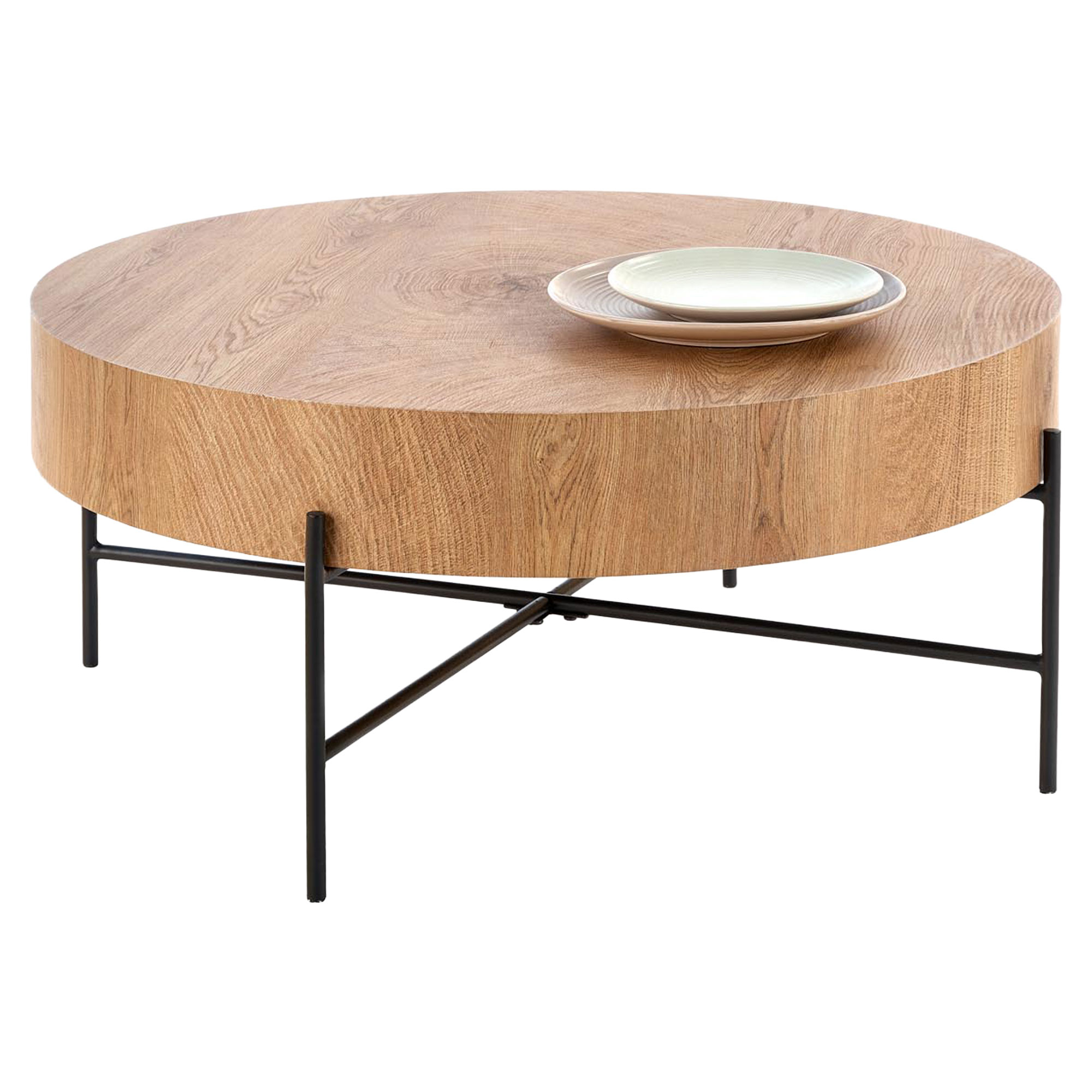 Salongbord Okle Naturlig Eik, Svart Ø80 cm