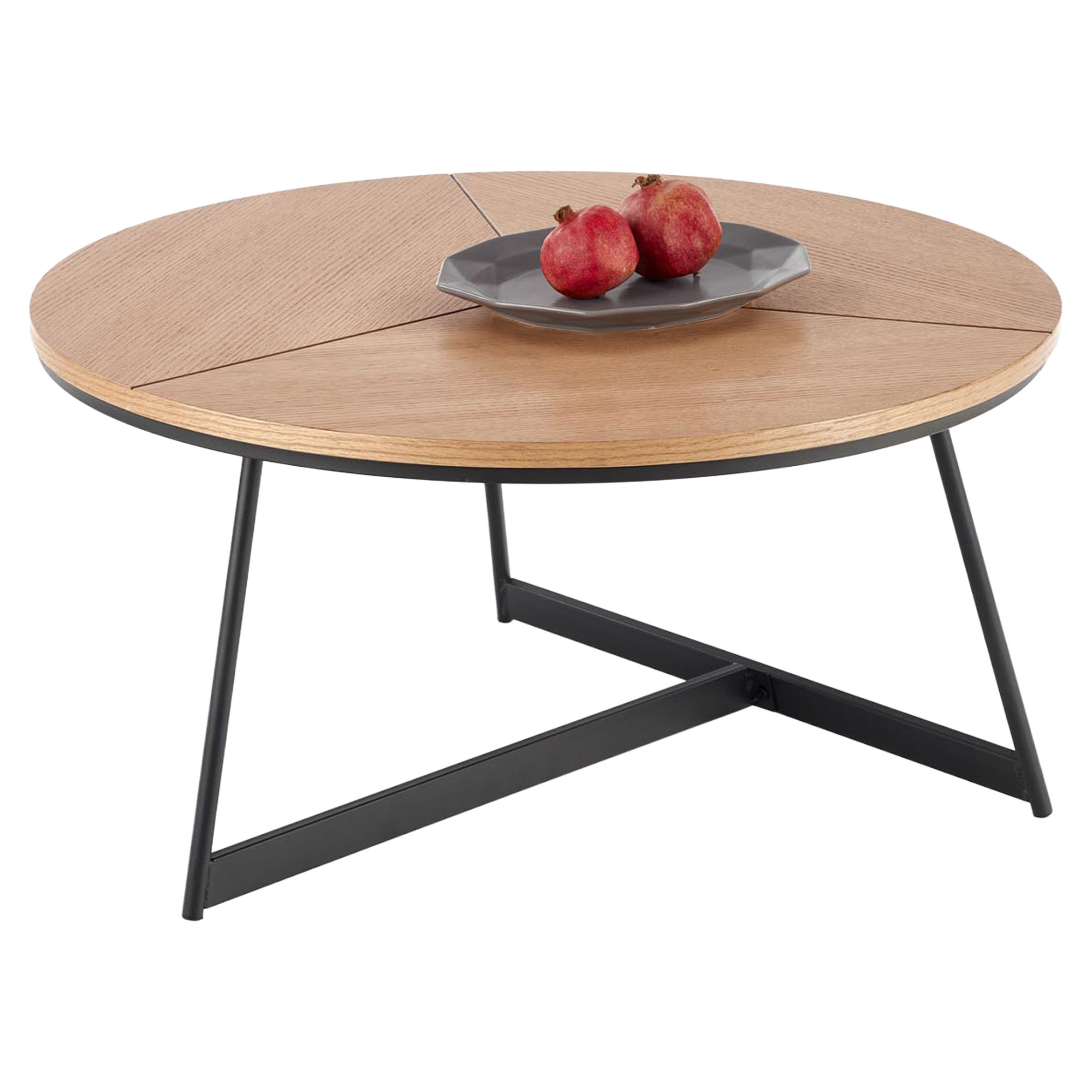Salongbord Karvix Naturlig Eik, Svart Ø80 cm