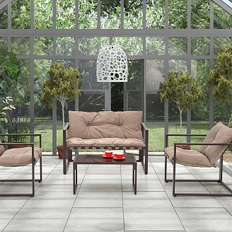 Hagemøbelsett med Sofa, 2 Lenestoler Og Salongbord <strong>Invon</strong>  Brown, Cappuccino