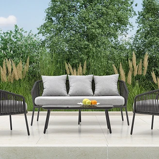 Hagesett med Sofa, 2 Lenestoler Og Salongbord <strong>Monel</strong>  Mørkegrå, Lysegrå