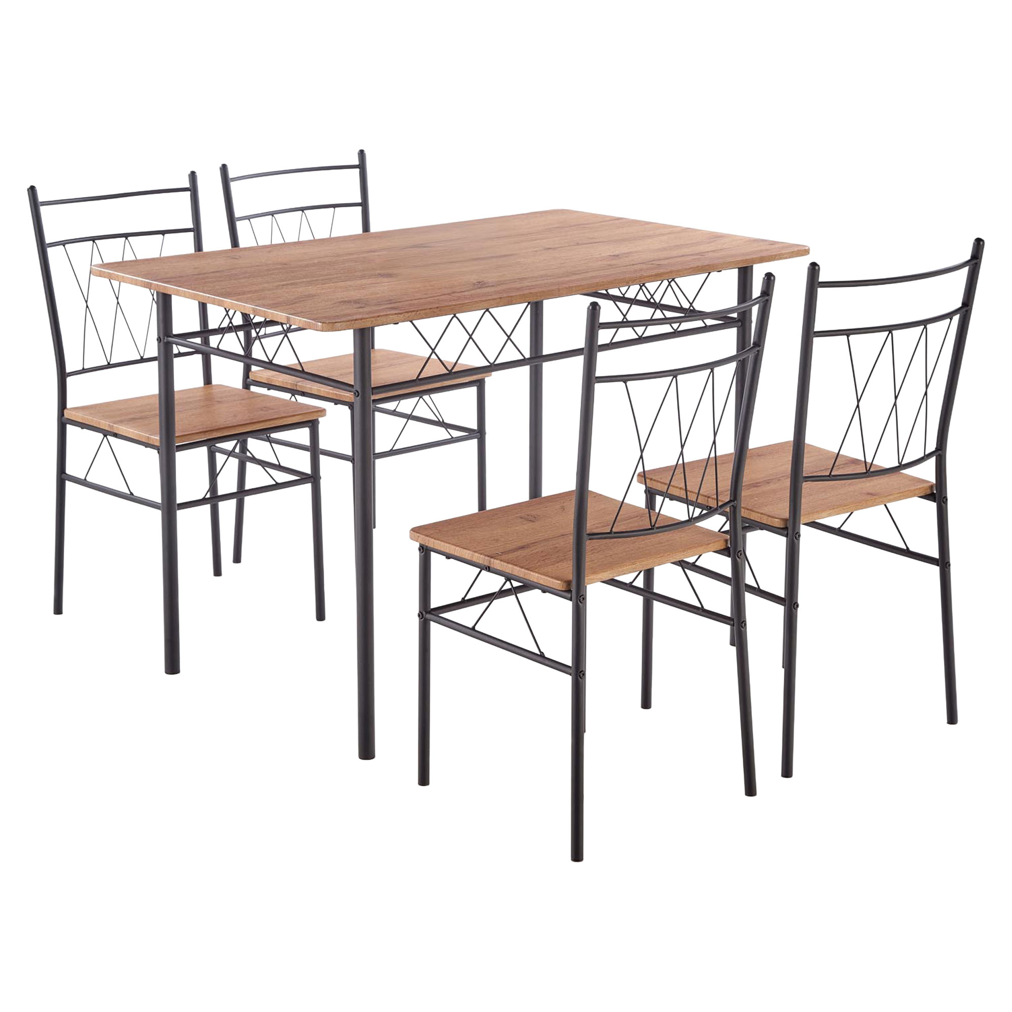 Hagesett med Spisebord 110x70 cm Og 4 Stoler Scryv Naturlig Eik, Svart