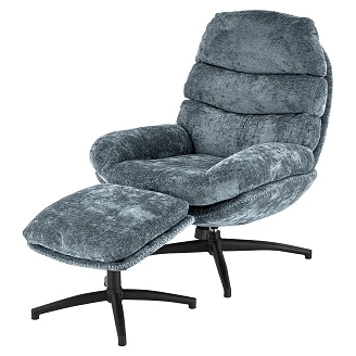 Loungestol med Fotskammel <strong>Ryvon</strong>  Blå 90x80 cm