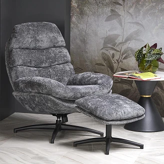 Loungestol med Fotskammel <strong>Ryvon</strong>  Grå 90x80 cm