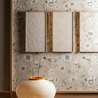 Veggflis <strong>Washi</strong>  Cream Blommor Matt 60x120 cm