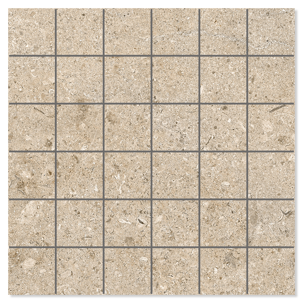 Mosaikk Gulvflis Kalksten Sand Raw Gråbeige Matt 30x30 cm
