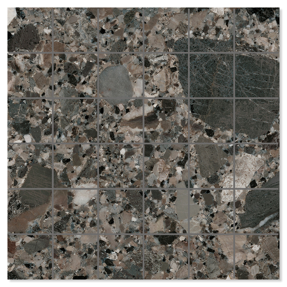 Mosaikk Gulvflis Terrazzo Premio Raw Mørk Grå Matt 30x30 cm