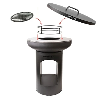 BonFeu <strong>Grillset</strong> t med BonBiza Ildsted Åpen Sort, Dobbel Stålring til Grill, Rund Grillrist & Lokk