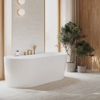 Badekar <strong>Nevora</strong>  Hvit Blank 170 cm med Hyllekant & Hvit Click-Clack Bunnventil
