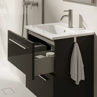 Servantskap <strong>Niche</strong>  Antrasitt Blank 50x35 cm med Servant, Speil & 2 Skuffer