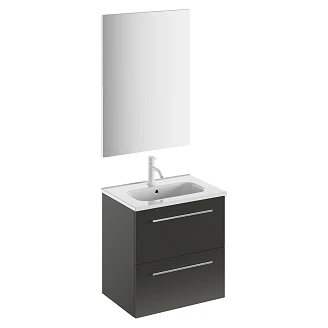 Servantskap <strong>Niche</strong>  Antrasitt Blank 50x35 cm med Servant, Speil & 2 Skuffer