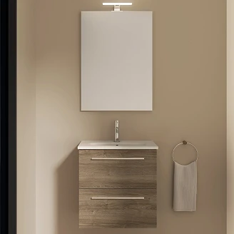 Servantskap <strong>Niche</strong>  Vulkan Eik Matt 50x35 cm med Servant, Speil & 2 Skuffer