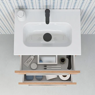 Servantskap Niche Kolonial Eik Matt 50x35 cm med Servant, Speil & 2 Skuffer