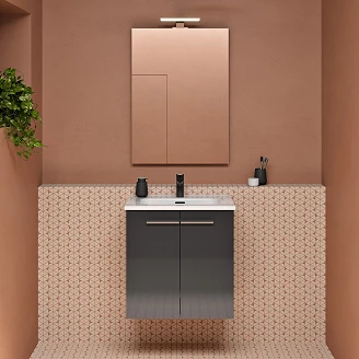 Servantskap <strong>Niche</strong>  Antrasitt Blank 50x35 cm med Servant, Speil & 2 Dører