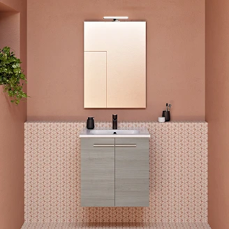 Servantskap <strong>Niche</strong>  Sandgrå Tre Matt 50x35 cm med Servant, Speil & 2 Dører