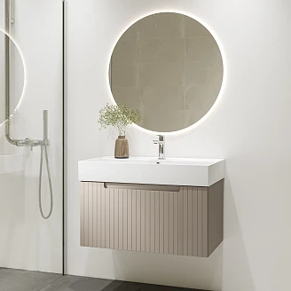 Møbelpakke Servantskap Ribb Beige 80 cm med Butler Servant, Krom Servantbatteri & Bunnventil