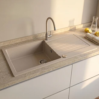 Granitt Kjøkkenvask <strong>Stonevale</strong>  Beige Matt 100x50 cm med Vannlås