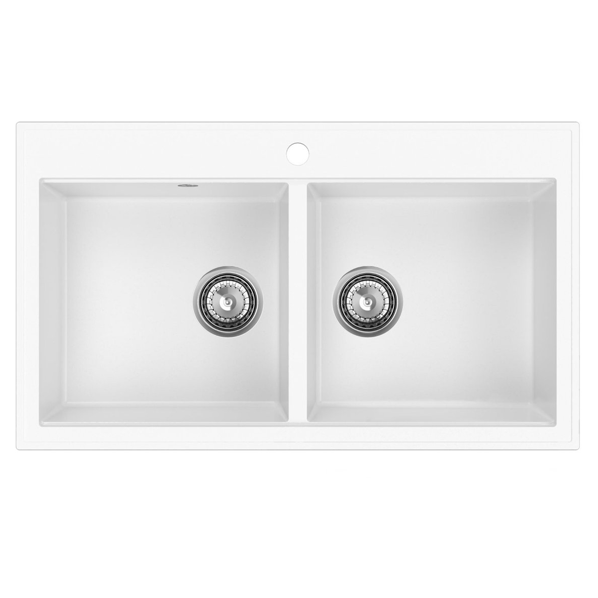 Granitt Dobbel Kjøkkenvask Geoma Hvit Matt 75x45 cm med Vannlås