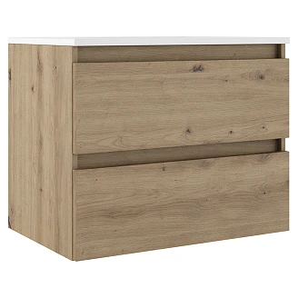 Servantskap <strong>Blisse</strong>  Eik Matt 70 cm med Två Skuffer & Servant Hvit Blank
