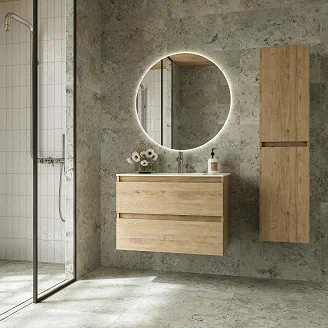 Servantskap <strong>Blisse</strong>  Eik Matt 70 cm med Två Skuffer & Servant Hvit Blank