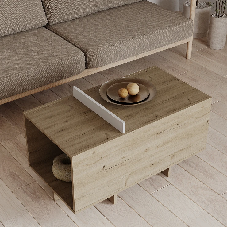 Sofabord Levio Hvit, Royal Eik 91x48 cm