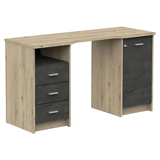 Skrivebord <strong>Mio</strong>  Royal Eik, Svart, 1 Dør, 3 Skuffer 132x48 cm