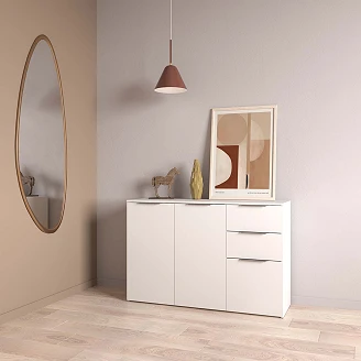 Kommode Skand Hvit, 2+1 Dører, 2 Skuffer 120x37 cm