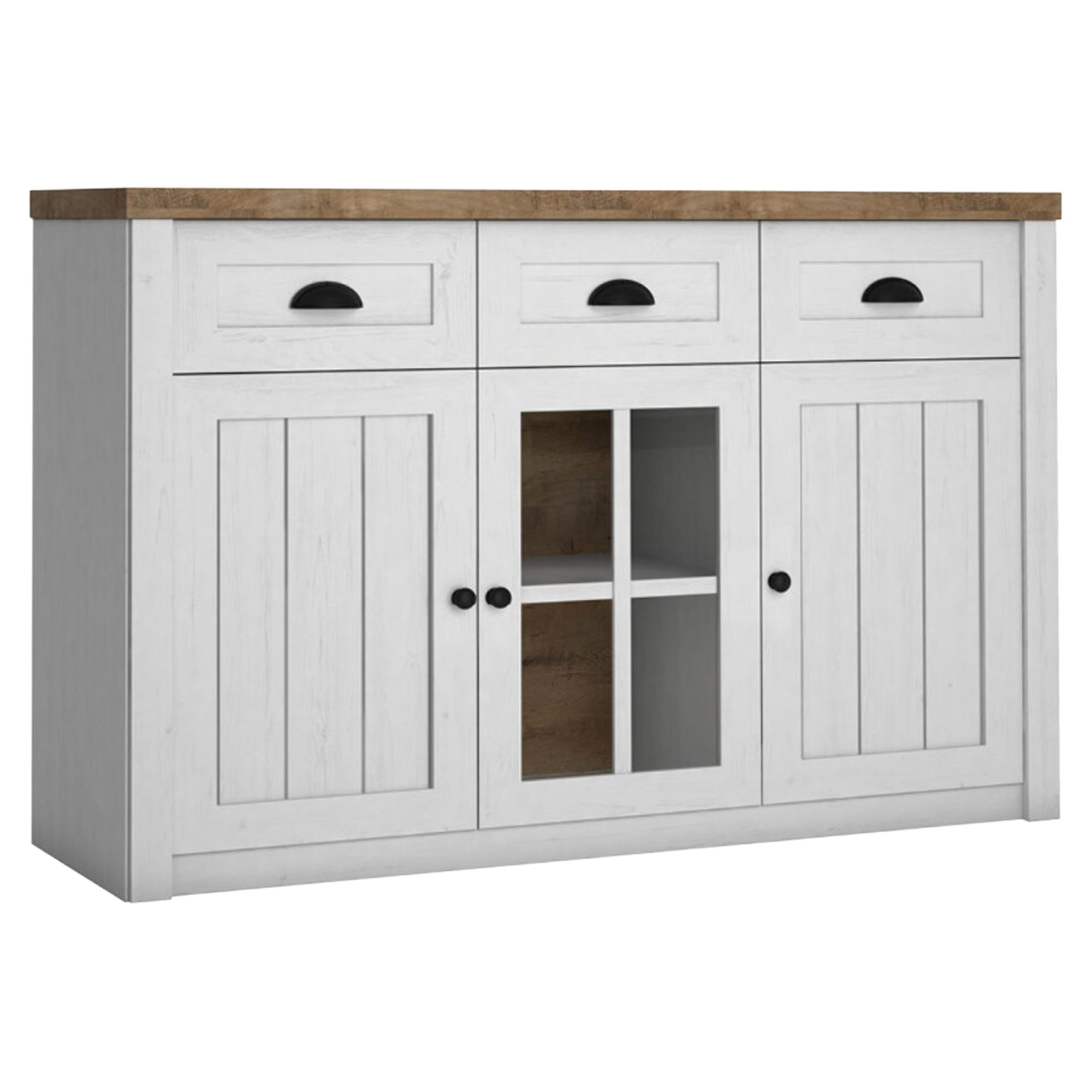 Skjenk Florda Andersen Furu med Glass & 3 Skuffer 43x130 cm