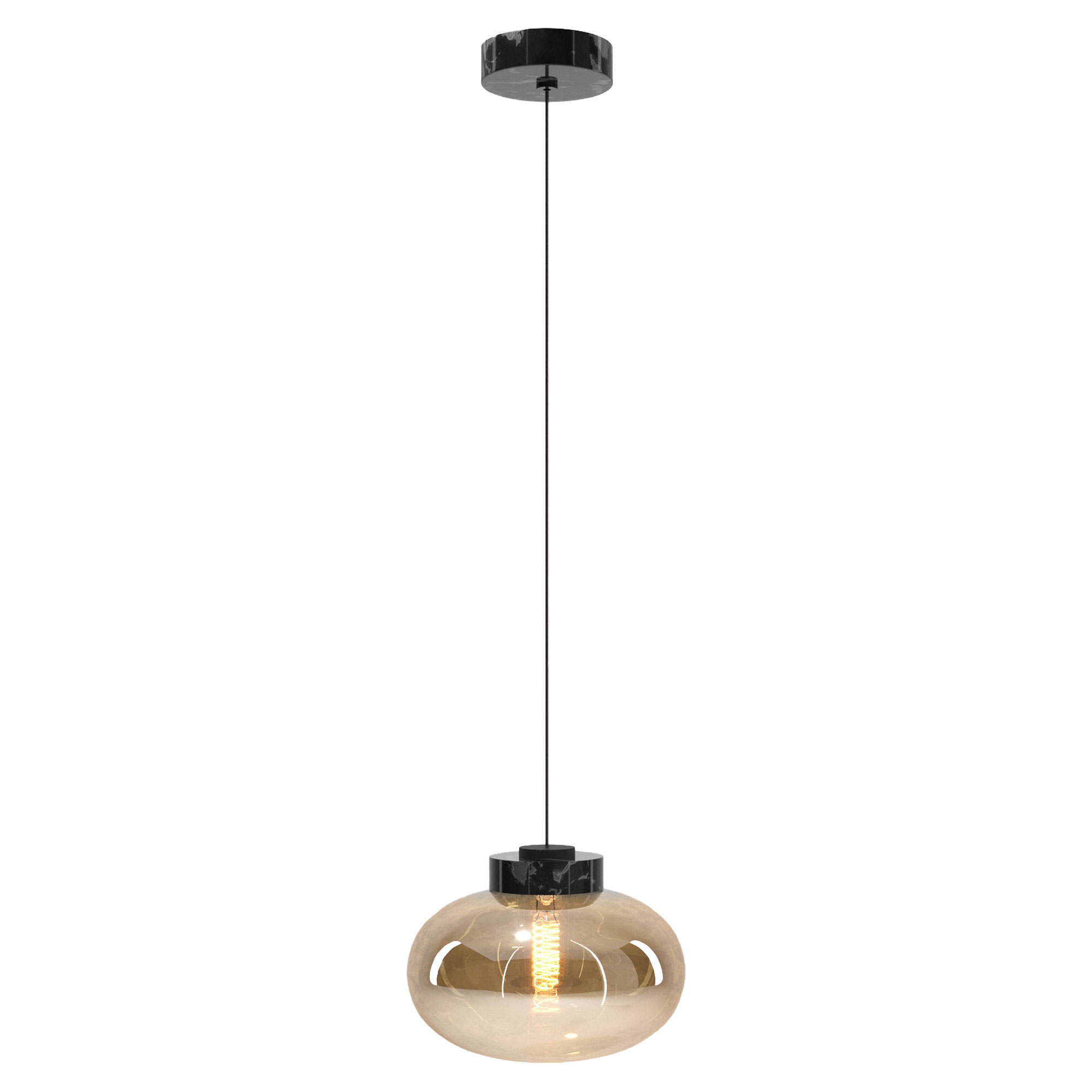 Hengende lampe Vrena Hvit Marmor, Ravfarget glass